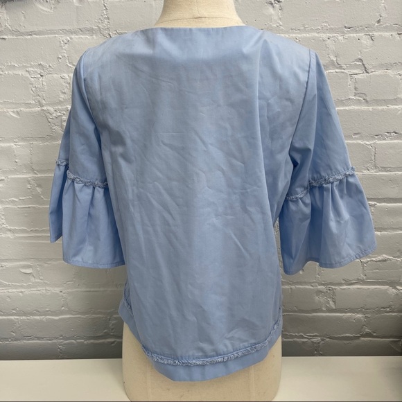 BLUE PUFFER SLEEVE BLOUSE SIZE 4 - Picture 5 of 6